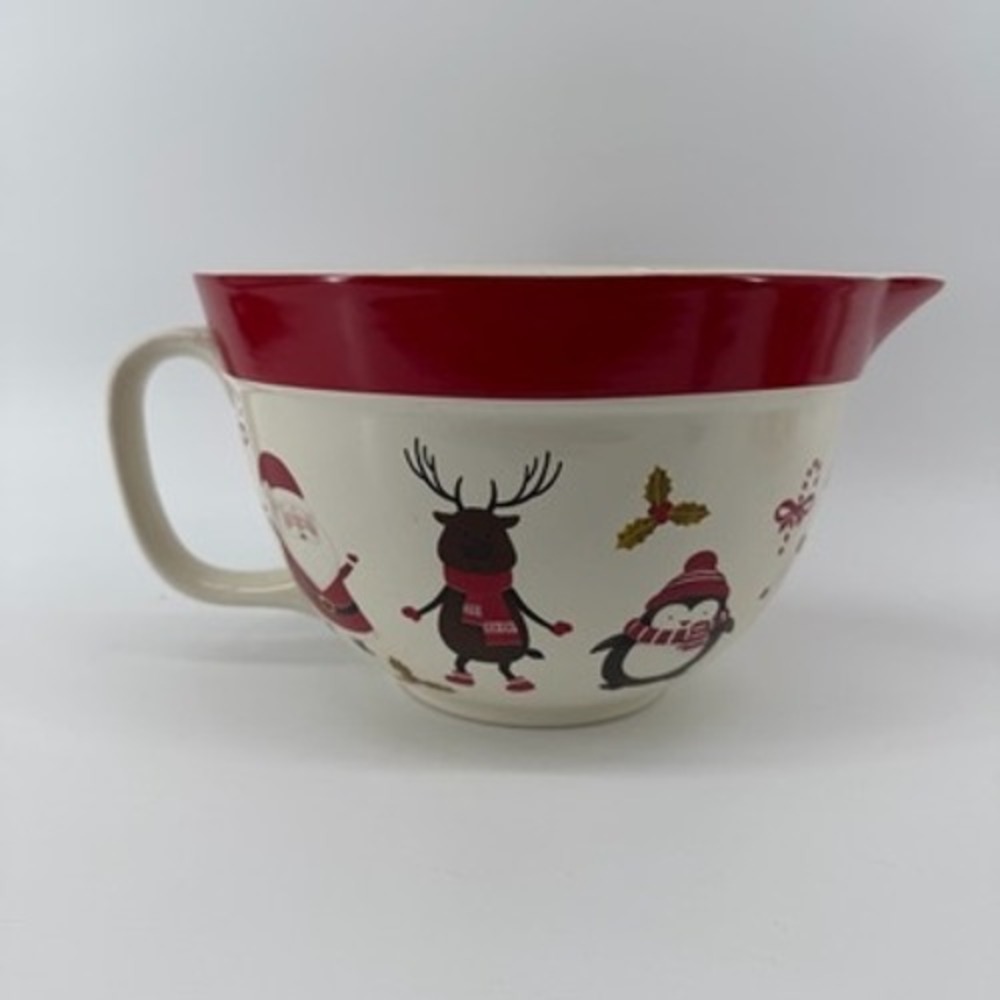 The Bake Shop Masterclass Christmas Ceramic Mixing Bowl Santa Reindeer Red Cream